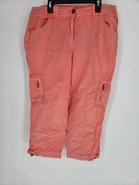 ​Chico's Coral Pink Stretch Crop Utility Cargo Pants Women's Size 1.5 (10/12)